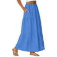 thumbnail image 5 of Arlun Women's Summer Casual Elegant Layered Tiered Maxi Skirts Elastic High Waisted Eyelet A Line Flowy Long Skirts with Pockets Loose Comfort Solid Color Vacation Skirt 2026 Blue XL, 5 of 5