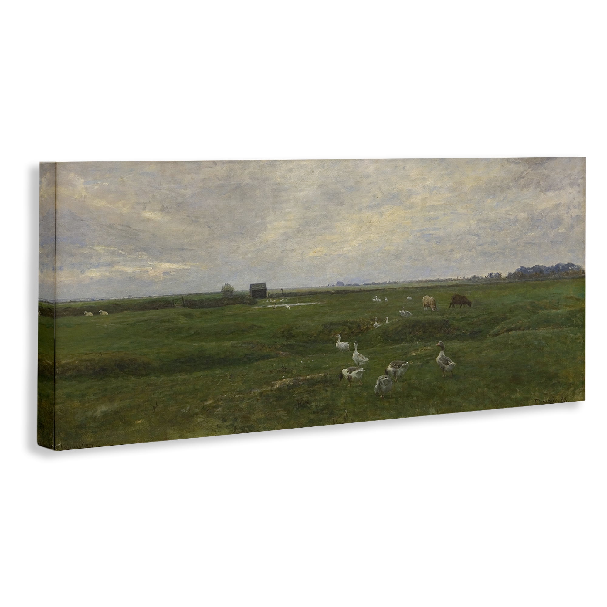 Stupell Industries Grazing Ducks & Horses Landscape & Nature Painting Wrapped Canvas Art Print Wall Art, 24 x 10