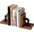 thumbnail image 3 of MyGift 1 Pair Industrial-Style Pipe and Rustic Wood Tabletop Bookends, 3 of 6