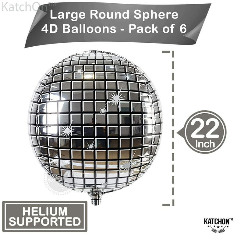 KatchOn Silver and Gold Disco Ball Balloons - 22 Inch, Pack of 6, Disco Party  Decorations, 4D Metallic Silver Disco Balloons, 80s Decorations