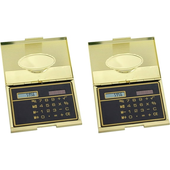 Set of 2 Slim Metal Business Card Holder Cases With Built-in Solar Calculator (Gold)