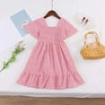 thumbnail image 7 of LJEFF Girls Short-Sleeve Dress, Solid Colors Party Square Neck Ruffled Casual Dresses for Kids Pink Size 4-5T, 7 of 7