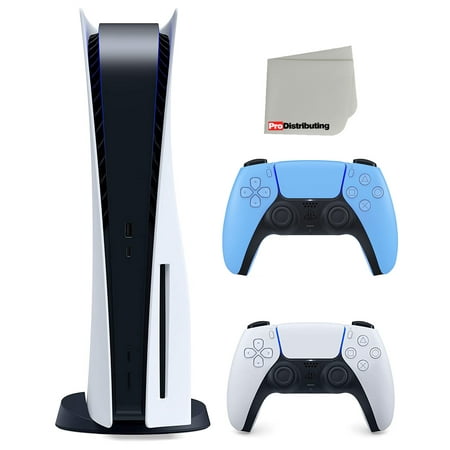 Sony Playstation 5 Disc Version Japan Import (Sony PS5 Disc) with Extra Starlight Blue Controller and Cleaning Cloth