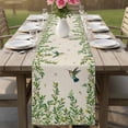 thumbnail image 4 of Spring Botanical Table Runner - 48 Inch Long Watercolor Leaves Flowers Birds Beige Cotton and Linen Blended Dress Scarves Farmhouse Table Runner for Kitchen Dining, Coffee Table, 13" x 48", 4 of 8