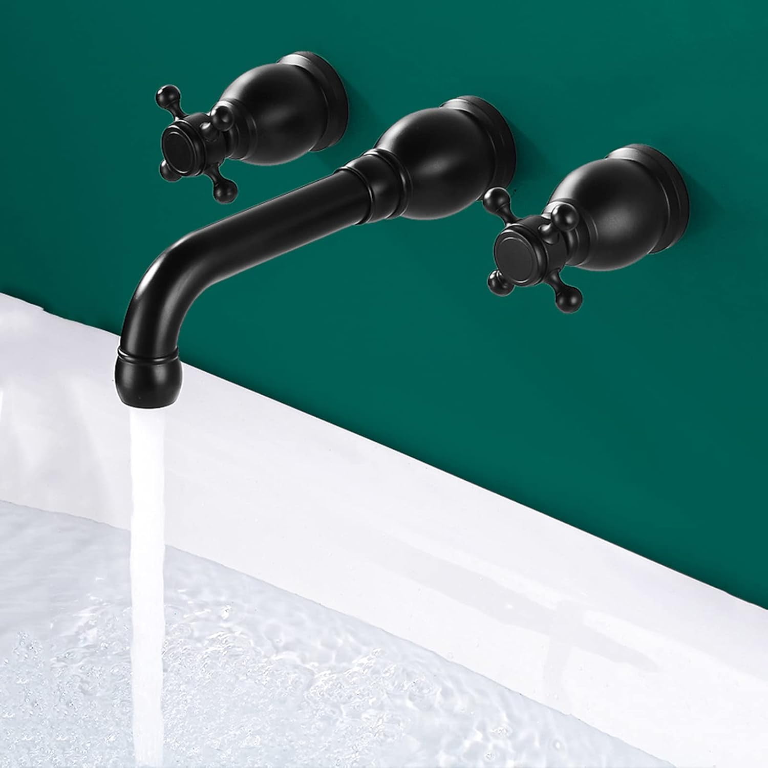 Wall Mounted Bathroom Sink Faucet Black,Hot and Cold Sink Mixer Tap Faucet,360 °Swivel Spout,Double Handle Wall Mount Brass Basin Mixer,A-Split