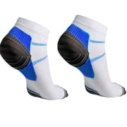 6 Pair Plantar Fasciitis Socks Heel Pain Foot Pain Relief Arch Support Running Gym Compression Foot Socks & Low Cut Foot Sleeves FREE Eyeglass Pouch by Juniper's Secret (White/Dark Blue, S/M)