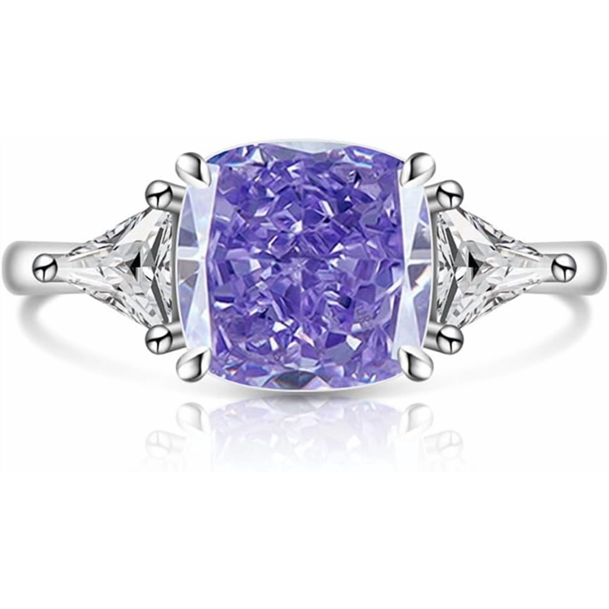 Zephyriana Women's CZ Crystal Square Engagement Open Rings Pink/Purple/Yellow Gems Diamond Best Promise Rings Wedding Bands for Women Cubic Zirconia Sweet Proposal Ring (Purple)