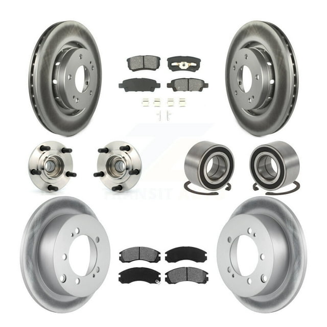 Transit Auto Front Rear Wheel Hub Bearing Assembly Coated Disc Brake Rotors and Semi-Metallic Pads Kit (10Pc) for Car 2005-2006 Mitsubishi Outlander FWD - Left Right Side (Driver Passenger) KBB-108079