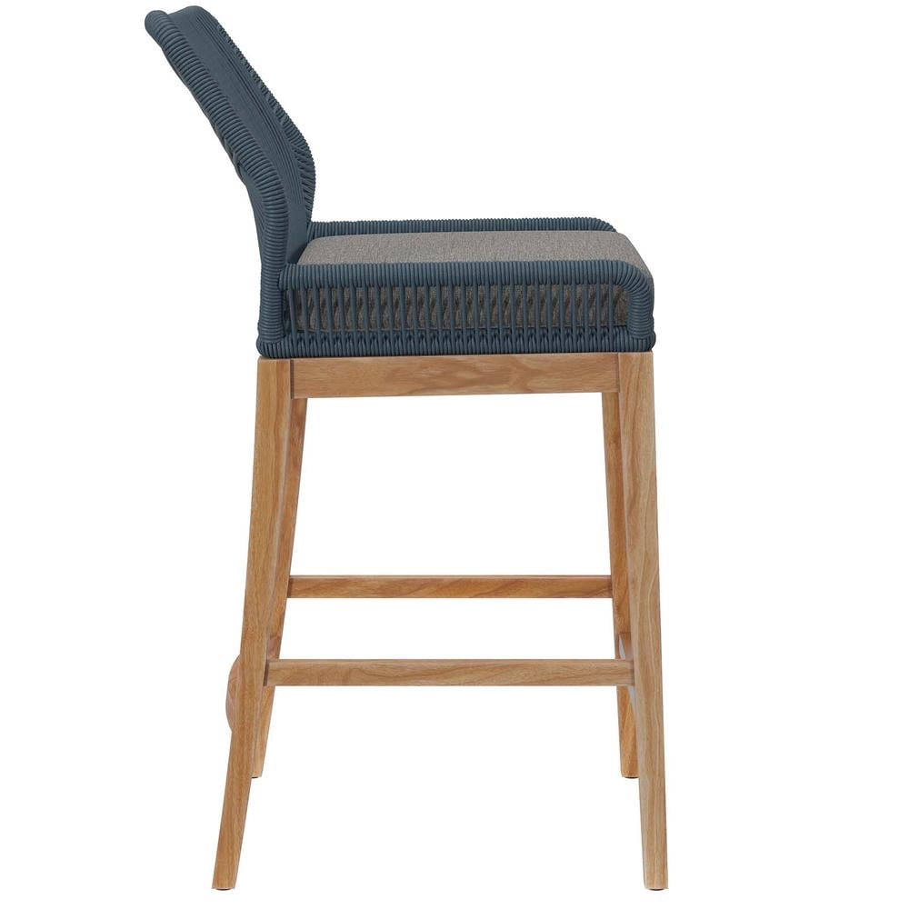 Modway Wellspring Outdoor Patio Teak Wood Bar Stool in Blue/Graphite