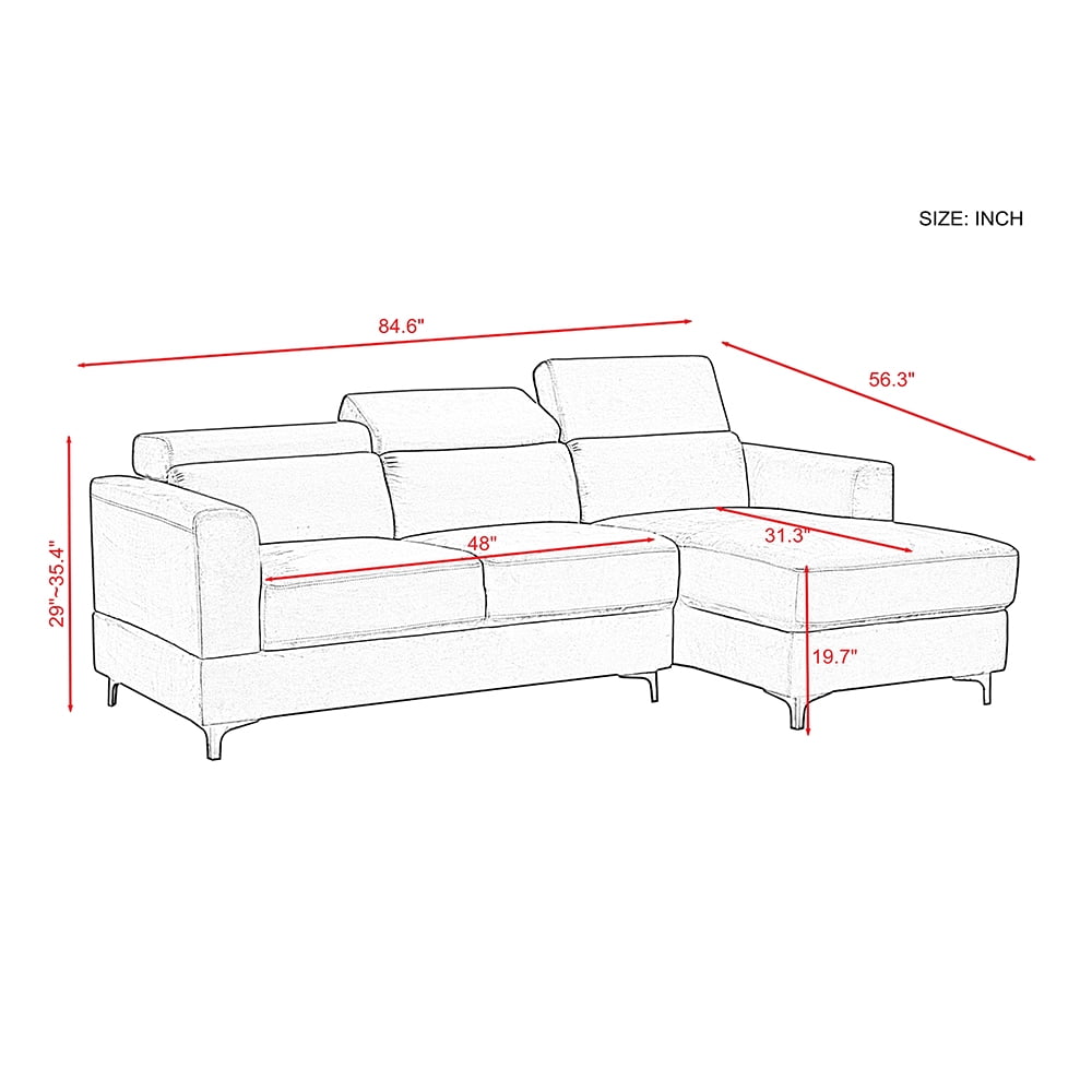 Kepooman Modern L-Shaped Sofa Sleeper Bed, Velvet Facing, Gray Kepooman Modern L-Shaped Sofa Sleeper Bed, Velvet Facing, Gray