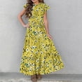 thumbnail image 4 of Spazoro Kids Girls Dresses, Round Neck Short Sleeve Fashion Floral Print Princess Dress for Child Girls Yellow Size 11-12T, 4 of 7