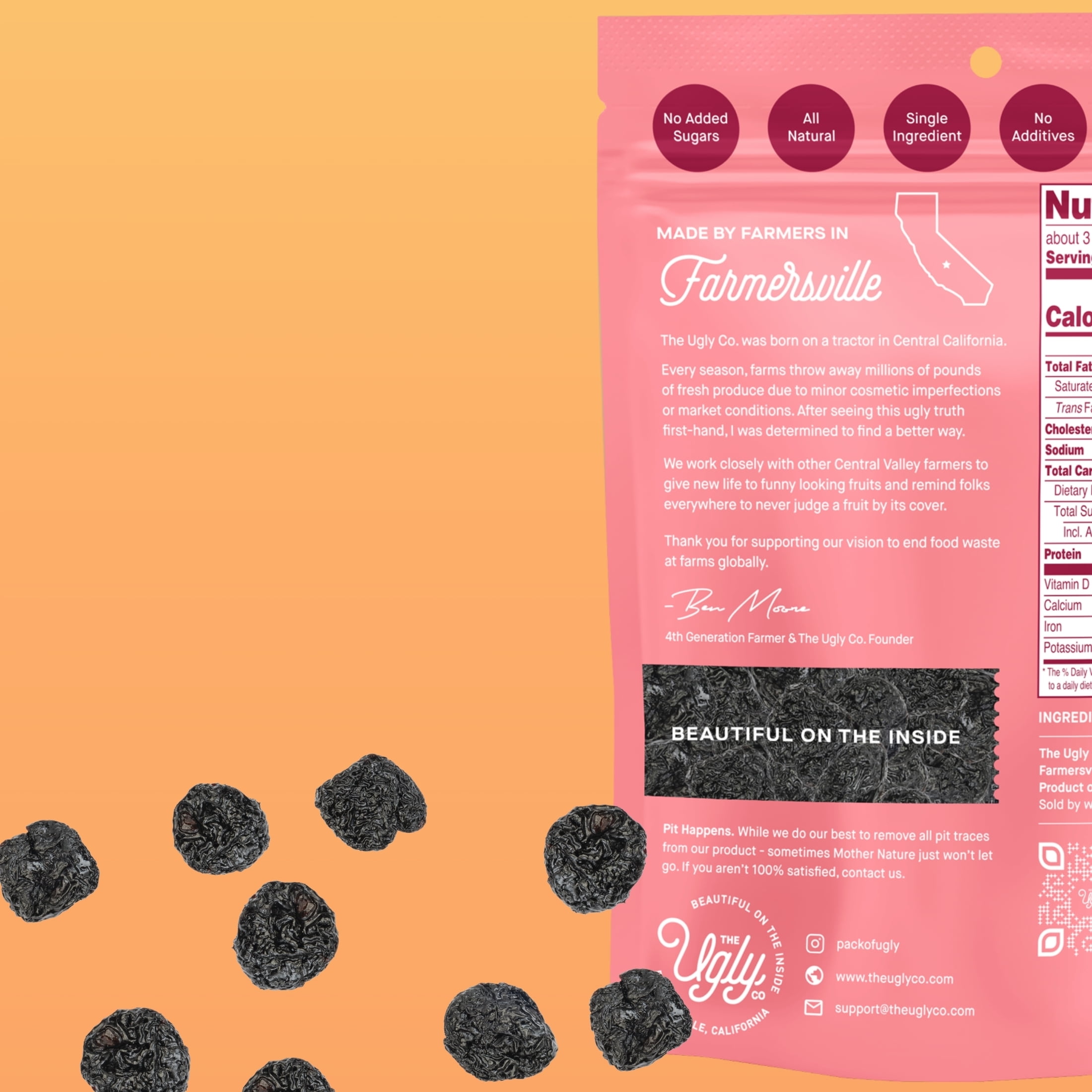 Hello! I'm Ugly Dried & Whole Cherries, No Sugar Added Snacks, Unsweetened Dried Fruit, 4 oz