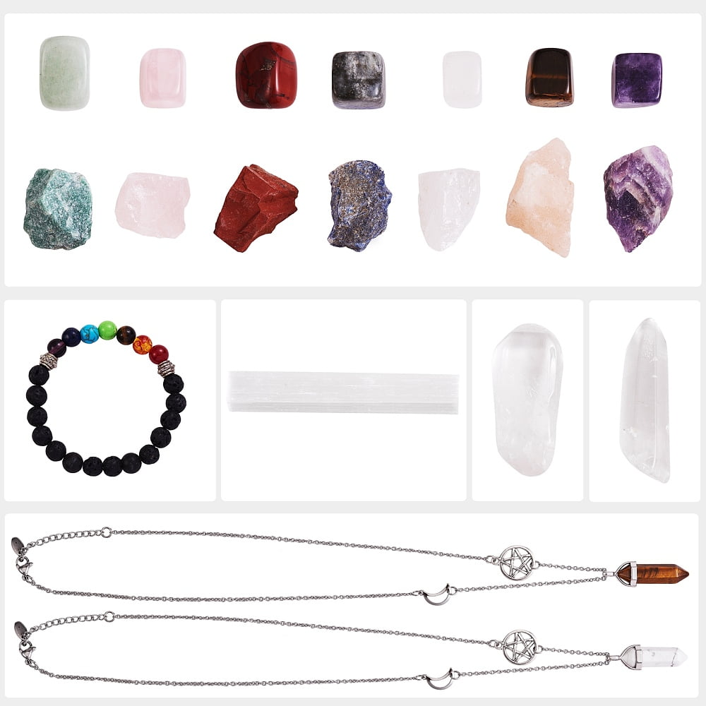 1box DIY Gemstone Bracelet Necklace Making Kit Including Natural Mixed Stone Beads & Bracelet & Necklace 21pcs/box
