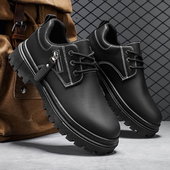 Juslio Shoes Men Lightweight Casual Business Fashion Breathable Comfortable Block Heel Round Toe Cargo Shoes