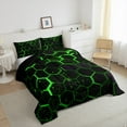 thumbnail image 4 of Black Green Honeycomb Comforter Set Neon Hexagon Bedding Comforter Sets Geometric Beehive Quilt King Size,Abstract Line Art Duvet Insert Modern Geometry Room Decor, 4 of 6