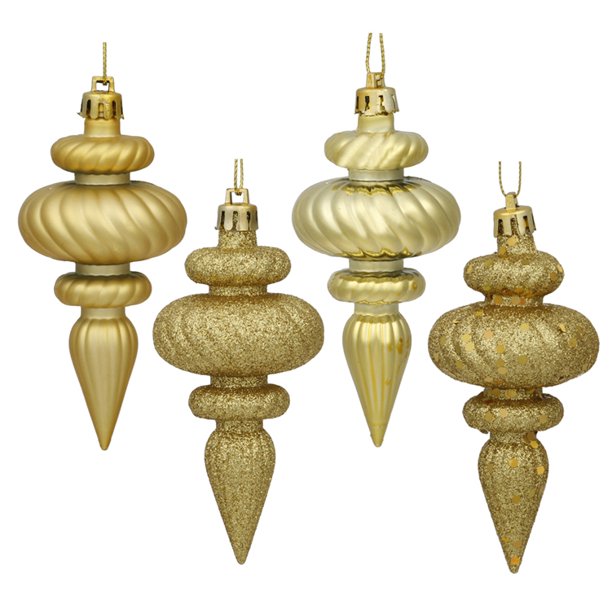 8ct Vegas Gold 4Finish Regal Shatterproof Finial Christmas Ornaments 4