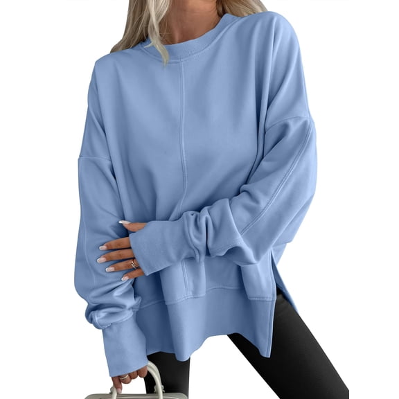 ANRABESS Oversized Sweatshirts for Women Thumbhole Long Sleeve Hoodies Shirts Fall Side Slit Pullover Fashion Top Teen Y2k Outfits Blue Medium
