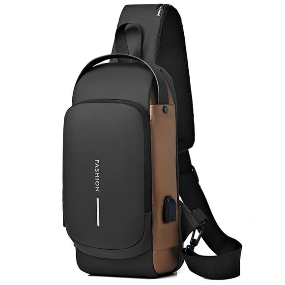 Bandolera Geanbun antirrobo USB, impermeable, marrón