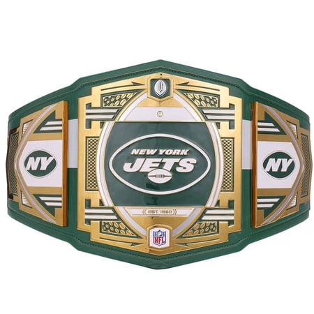 New York Jets Championship Belt Metal Plates Hand-Tooled Leather Strap Adult Size Collectible