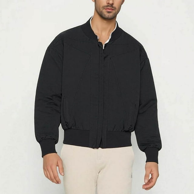 Ceisia Men's casual solid color warm zipper jacket pocket long Gift sleeve outerwear