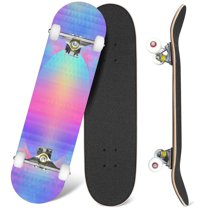 31'' Complete Skateboard 7 Layer Canadian Maple Double Kick Deck Skateboards abstract holographic neon Skate Board for Beginner Adult Gifts