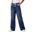 thumbnail image 5 of Women's Denim Wide Leg Pants High Waisted Drawstring Loose Fit with Pockets Casual Jeans, 5 of 5