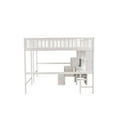 thumbnail image 6 of Double Loft Beds Twin&Twin Size, Modern Wooden Beds Frame with Middle Storage Staircase and Dual Built-in Desks, Storage Beds with Full-length Guardrails and Bookshelves, White, 6 of 7