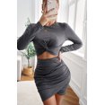 thumbnail image 1 of ABPHQTO Minivestido ceñido al cuerpo con pliegues y aberturas de manga larga gris para mujer, 1 of 5