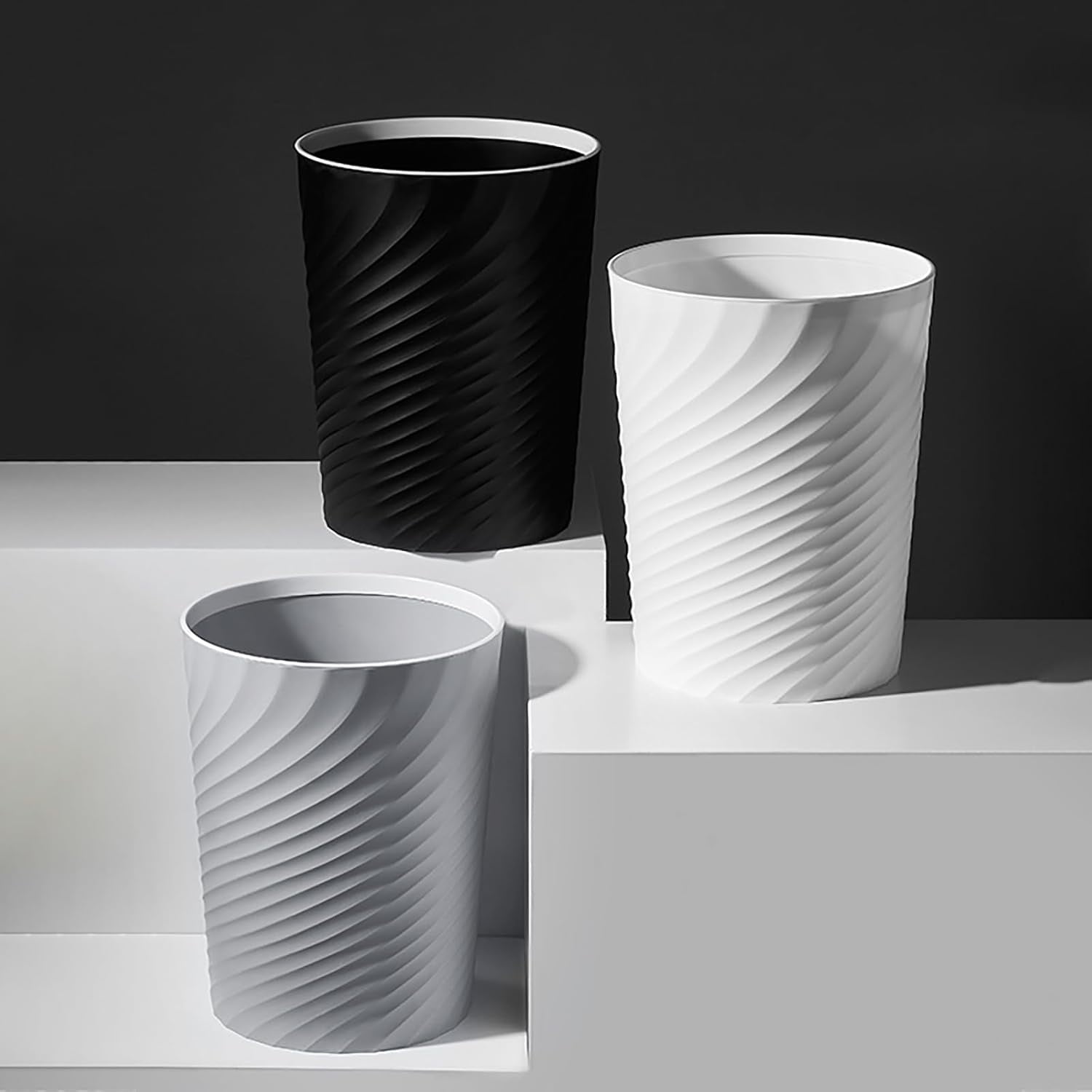 Bathroom Trash Can Small Waste Basket Garbage Can for Dorm Kitchen Toilet Office Bedroom, 2 Pack White