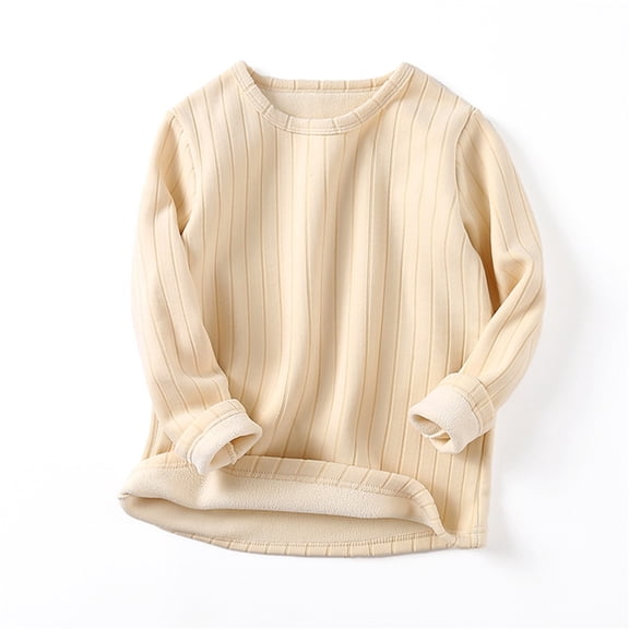 Toddler Kids Girls Boys T Shirts Long Sleeve Striped Ribbed Solid Spring Winter Warm Thick Tops Clothes Tshirt Tops 5-6 Years