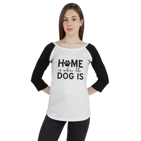 Inkmeso Women Raglan 3/4 sleeves Tshirt Home Is Where The Dog Is Shirt For Dog Lover Graphic Top