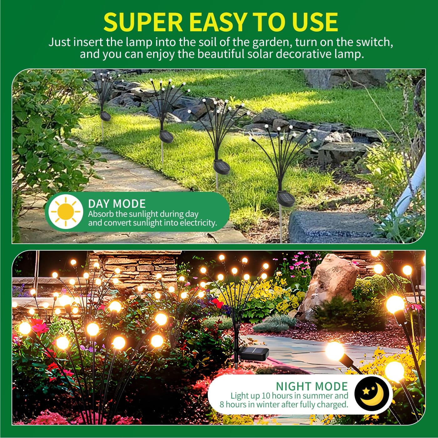 6PK Swaying Firefly Lights Solar Powered Waterproof, Solar Garden Lights Outdoor decorative For Garden, Yard, Patio Decor, Landscape Pathway Garden Decoration, Warm White LED Bulb