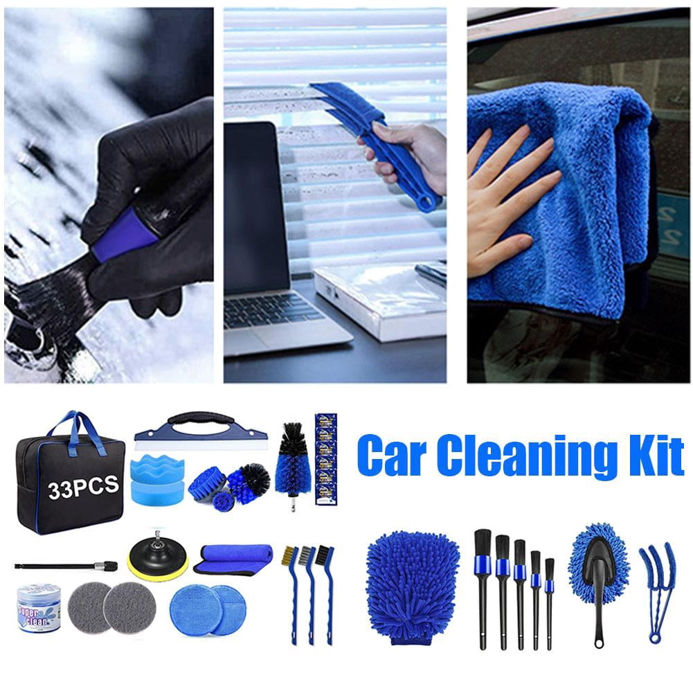 1Set Car Detailing Kit Interior & Exterior, Professional Auto Cleaning Brush Set with Windshield Tool, Car Wash Supplies for Men Women
