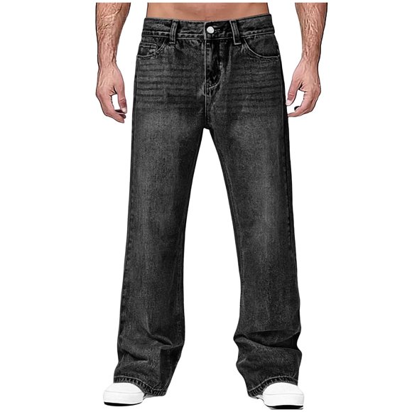 Lovzfmll Men's Solid Color Contemporary Flare Jeans, Denim with a Subtle Wider Leg for Modern Retro Style Black, 4XL