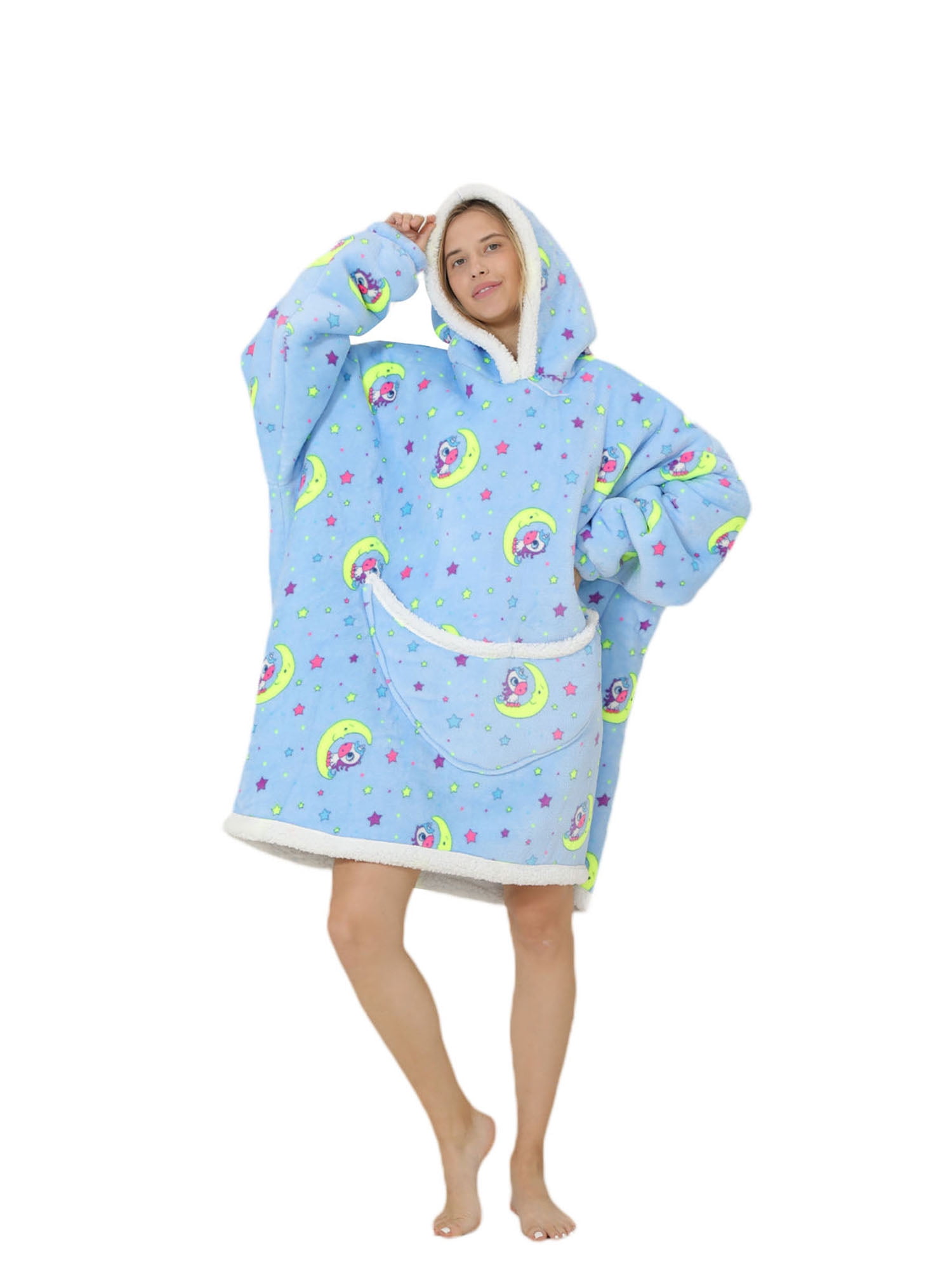 Shuttle tree Oversized Wearable Blanket Hoodie For Adult Kids Hooded Sherpa Sweatshirt With Front Pocket