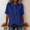 thumbnail image 4 of Women's Asymmetrical Placket Button-Down Shirt Casual Regular Fit Short Sleeve Tops Spring Summer Daily Top XL, 4 of 6
