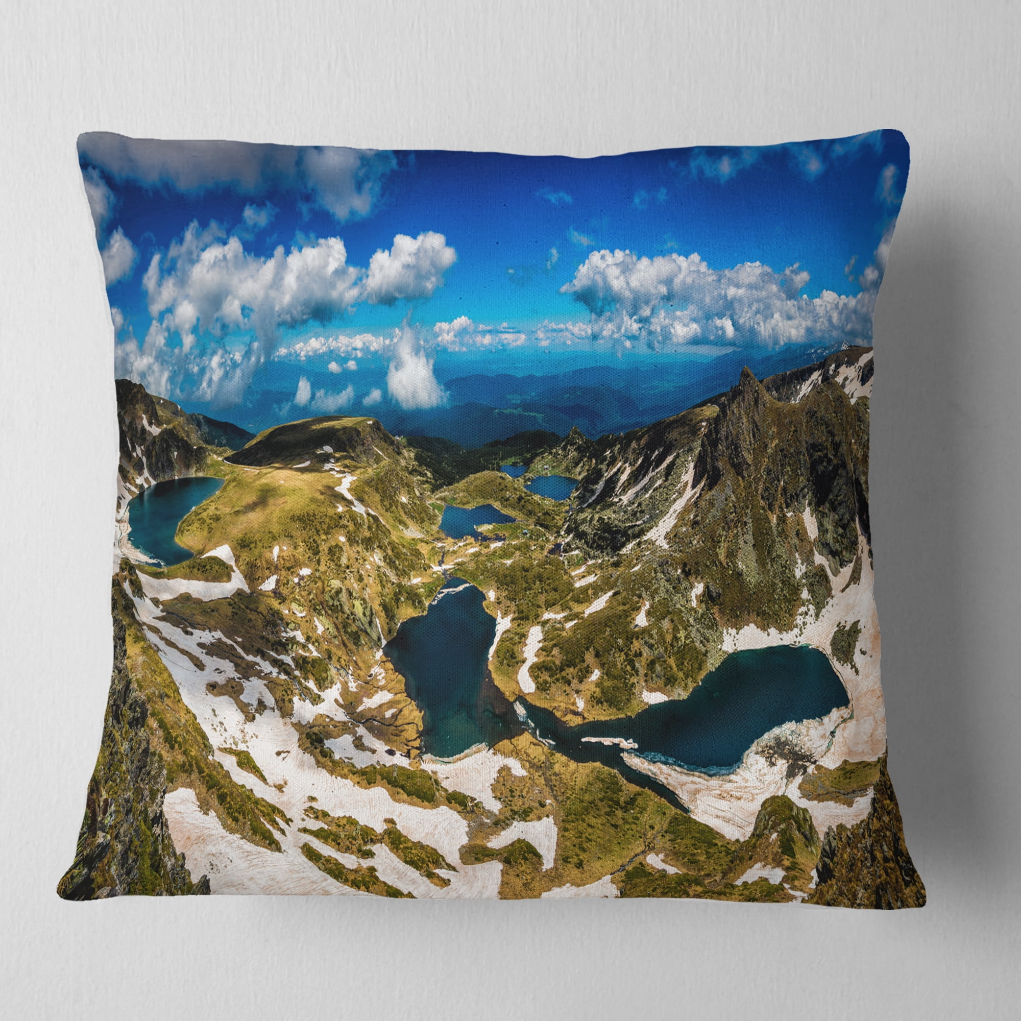 Designart Bright Blue Sky Over Seven Rila Lakes - Landscape Printed Throw Pillow - 16x16