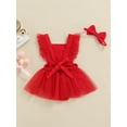 thumbnail image 4 of Xingqing 2 Pcs Barboteuse Bébé Fille Robe en Dentelle à Volants Manches Fleurs Taille Haute Tutu Combinaisons Bandeau, 4 of 7
