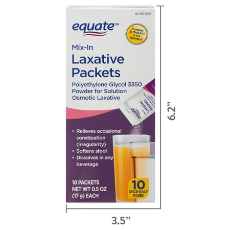 Equate Mix-in Laxative Packets for Constipation Relief, Polyethylene Glycol 3350, 10 Count