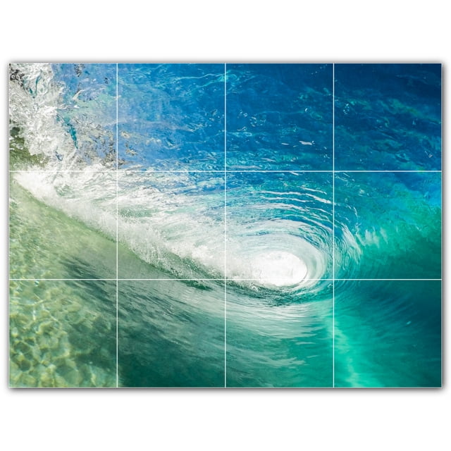Picture-Tiles.com: Waves Ceramic Tile Wall Mural WAL501161-43S. 17"W x 12.75"H using (12) 4.25" x 4.25" Ceramic Tiles-Satin Finish