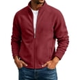 thumbnail image 2 of TKKCS Mens Full Zip Fleece Jacket- Warm Stand Collar Heavyweight Long Sleeve Outdoor Casual Winter Outerwear with Zipper Side Pockets Wine Size M, 2 of 9