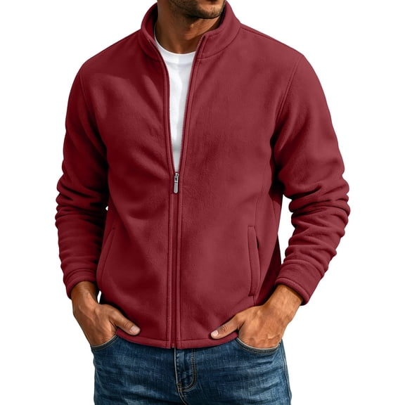 USNSM Mens Zip Up Sweatshirt Mock Neck Track Jacket Lightweight Fleece Full Zip No Hood Athletic Casual Long Sleeve Jackets with Pocket Red XXXL