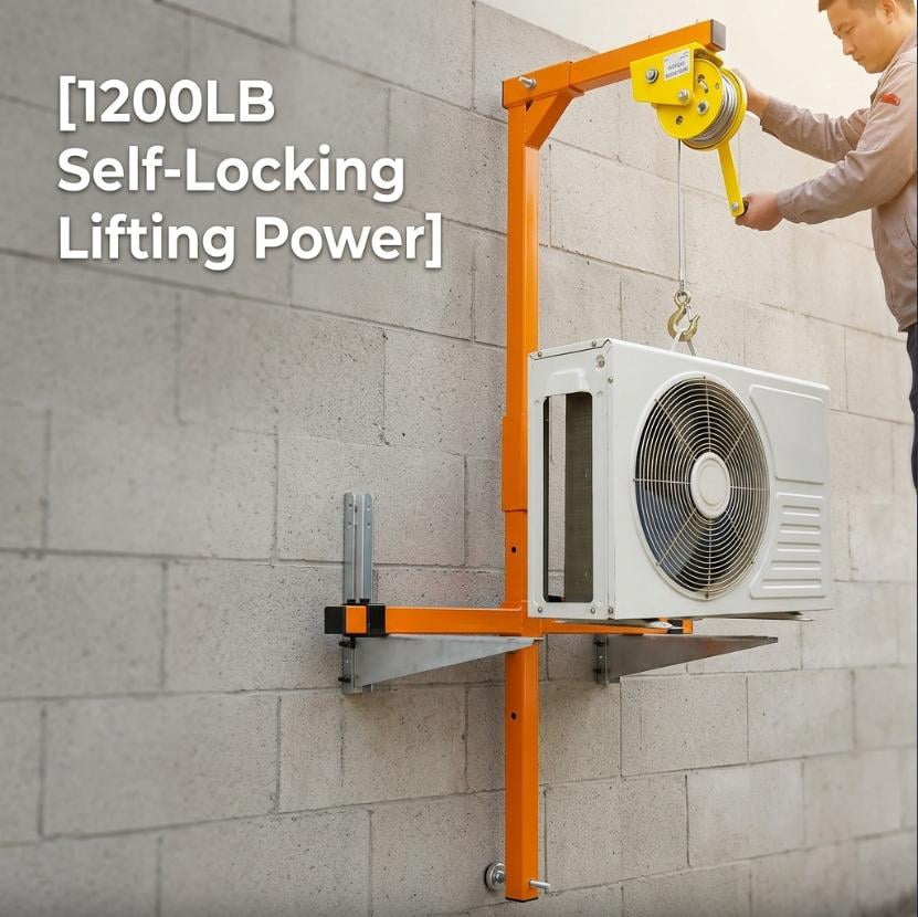 Muweixin 1200LBS AC Lifter, Wall-Mounted Foldable Winch Hoist for AC Unit Lifting, 33ft Steel Cable Crane Lift, Portable Heavy-Duty，Ideal for Roof Top or Wall HVAC