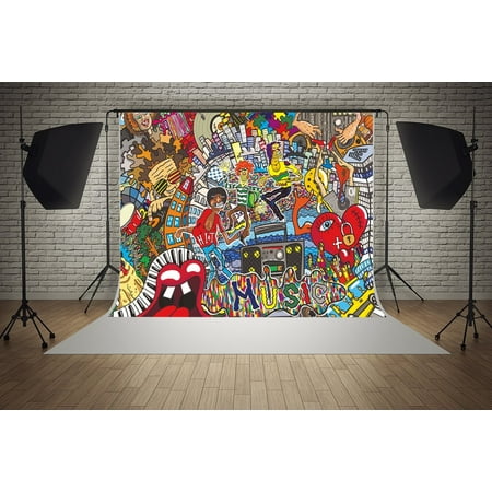 GreenDecor Polyster 7x5ft Graffiti 90s Hip Hop Music Street Art Party Decorations Photography Backdrop Photo Booth (Best Lens For Street Photography)