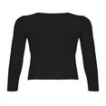 thumbnail image 4 of omen Filles Dentelle Patchwork Cravate T-Shirt Printemps Manches Longues Col Carré Slim Crop Tops Tees Black M, 4 of 4