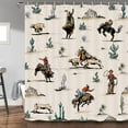thumbnail image 3 of Western Cowboy Shower Curtain, Wild West Riding Horse Cactus Desert Vintage Farmhouse Country Decor Bath Curtains, Artistic Theme Bathroom Curtain with Hooks, 69x72IN, 3 of 6