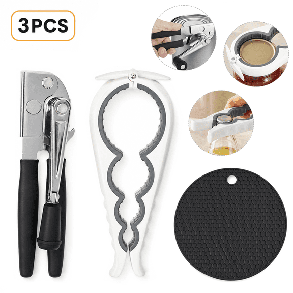 RYLZX All in One Manual Easy-Grip Hand Crank Can Opener ,Multi Function Bottle Opener Non Slip Rubber Jar opener Gripper Pad - Ergonomic Manual Opener, Heavy Duty Smooth Edge, Arthritis Friendly