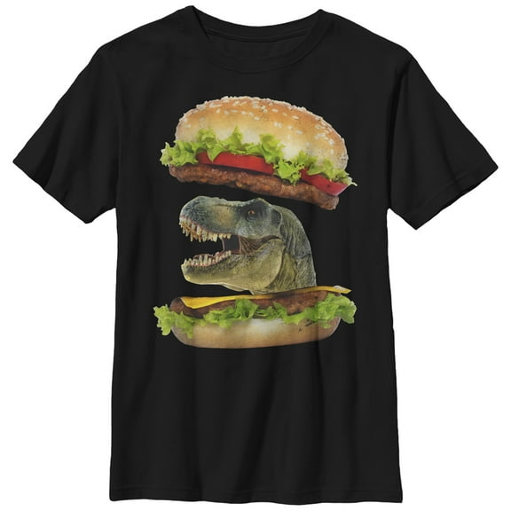 Boy's Lost Gods Dinosaur Cheeseburger Graphic Tee Black X Large