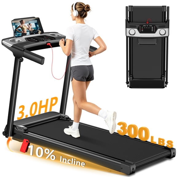 Tomile Foldable Electric Treadmill for Home, 3.0 HP Portable Treadmill with Incline for Running Exercise, 300 lb Capacity