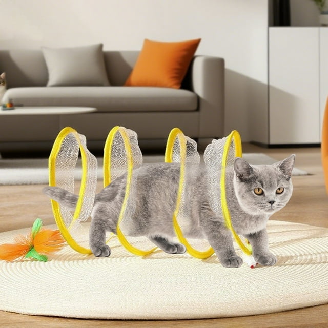 Foldable Cat Tunnel Toy With Crinkle Fabric Collapsible Play Tube | 25x25cm Compact Design For Indoor Cats (Color Varies)